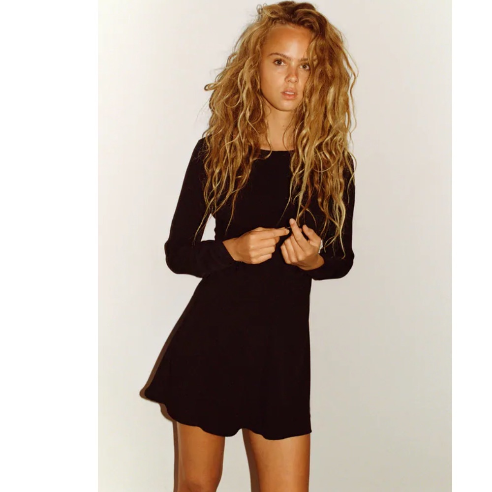NWT Zara black long sleeved dress with ruching